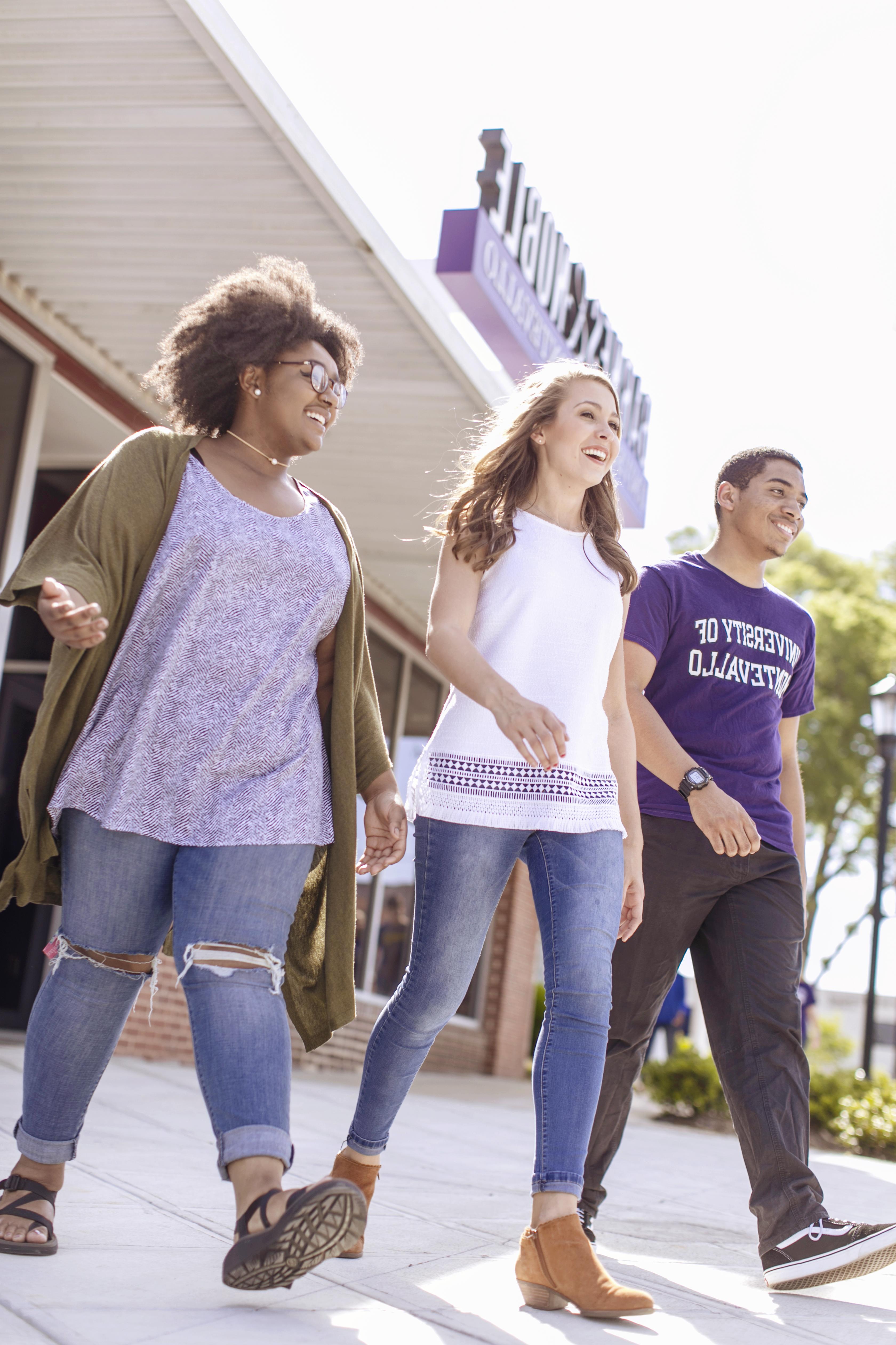 Montevallo students walking on Main Street